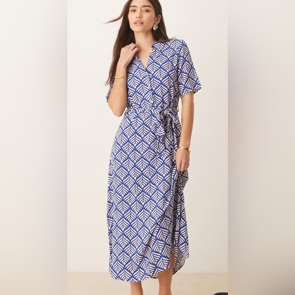 JDY tie waist midi shirt dress in blue print S - Picture 6 of 7